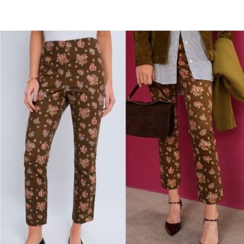 Tuckernuck Floral Ankle Pants in Brown, marigold, pink, baby blue hues